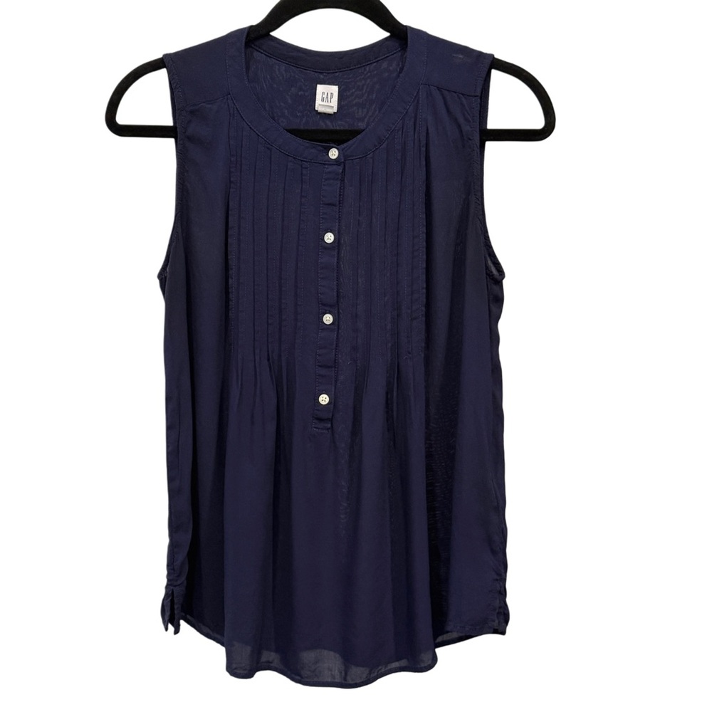 Size Small Gap Sleeveless Pintuck Navy Blue Flowy Blouse - Picture 2 of 6
